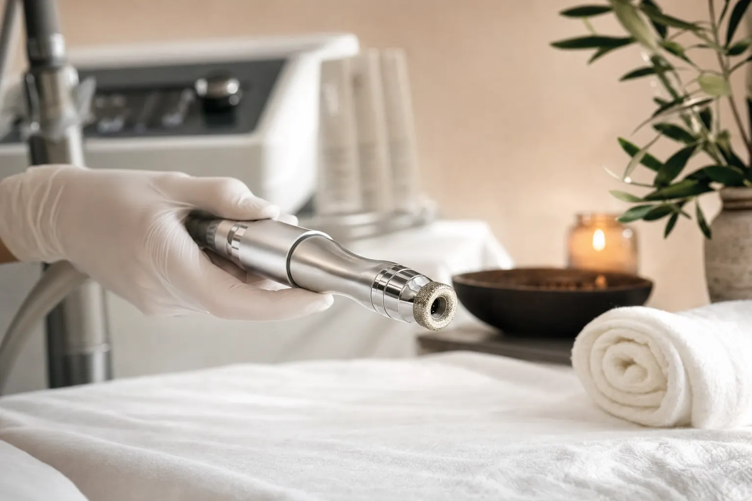 Mikrodermabrasion Kosmetikstudio Behandlung — professionelles Handstück Diamantaufsatz