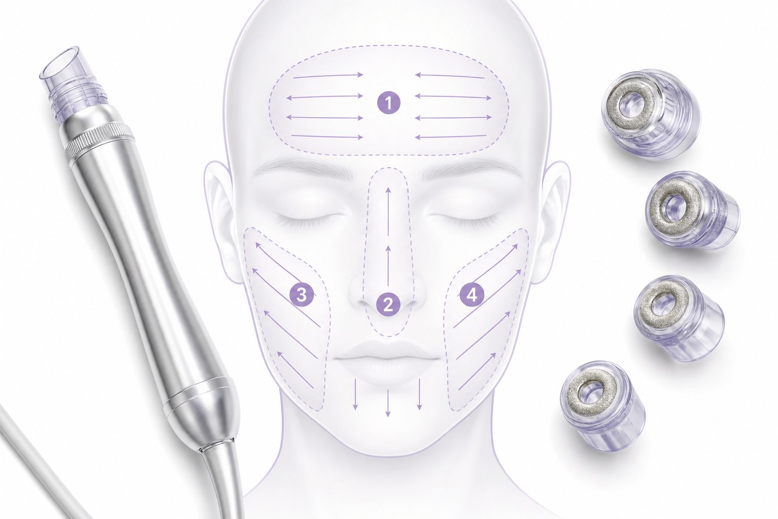 Mikrodermabrasion Anwendung Technik — Zonen und Führungsrichtung zuhause